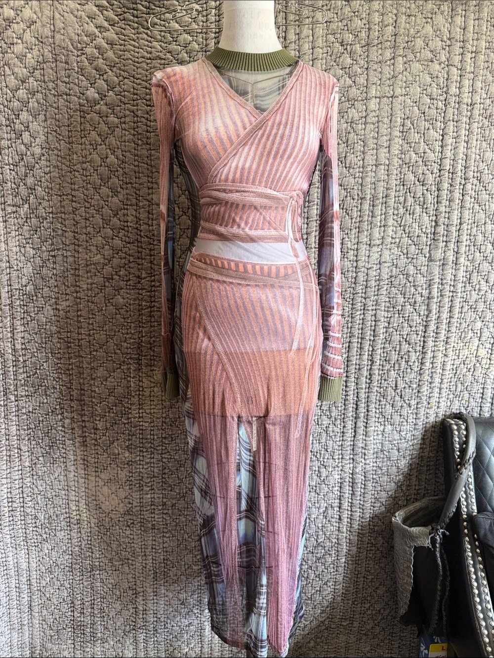 Sheer Pink Striped Maxi Dress